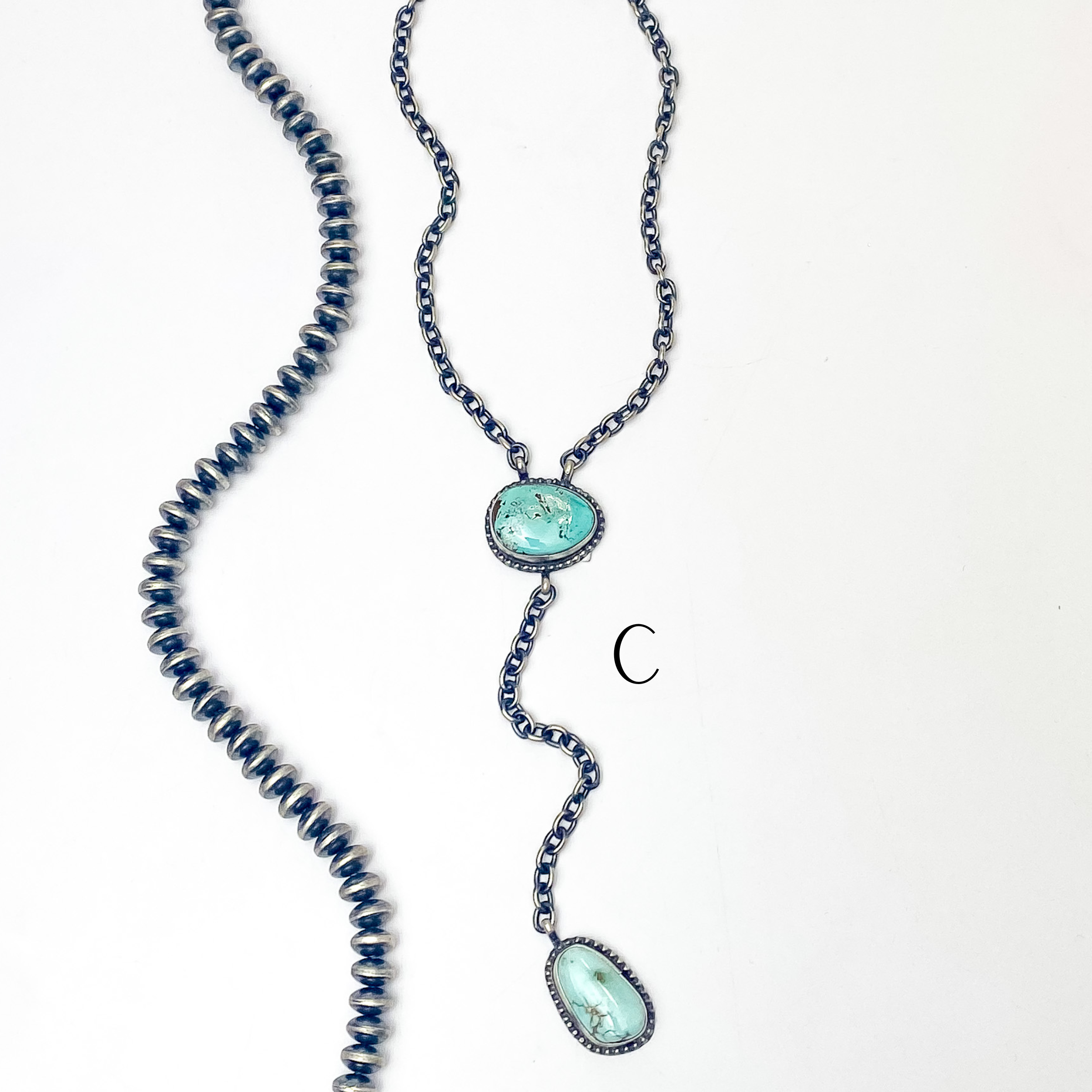 Tim Smith | Navajo Handmade Sterling Silver Lariat Necklace with Turquoise Stones - Giddy Up Glamour Boutique