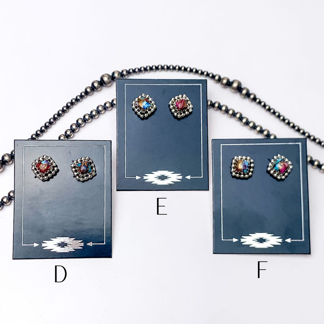 Hada Collection | Handmade Sterling Silver Square Shaped Stud Earrings with Pink Dahlia Stones - Giddy Up Glamour Boutique