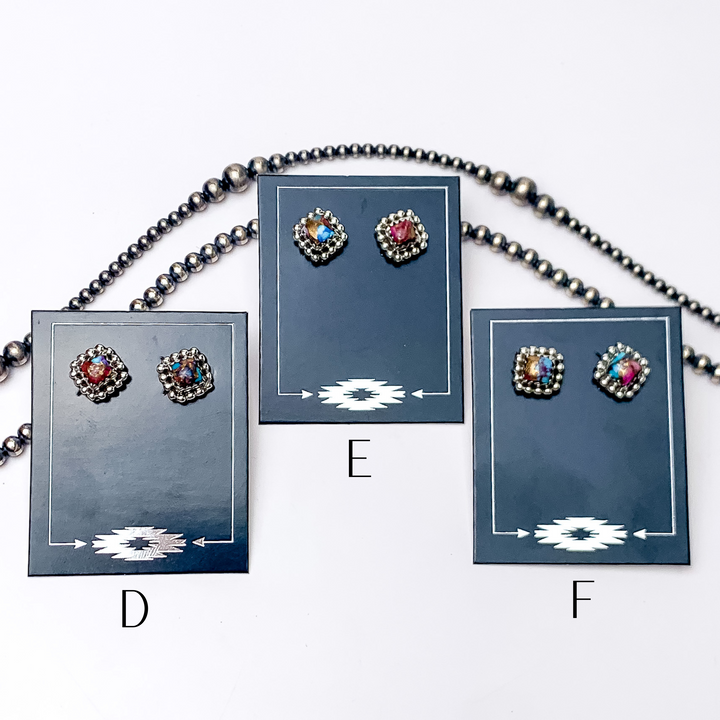 Hada Collection | Handmade Sterling Silver Square Shaped Stud Earrings with Pink Dahlia Stones - Giddy Up Glamour Boutique