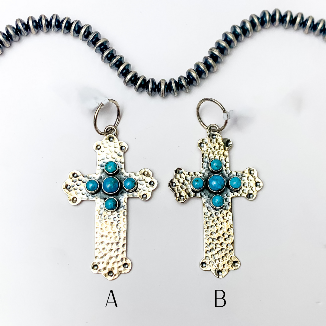 HaDa Collection | Sterling Silver Hammered Kingman Turquoise Cross Pendant - Giddy Up Glamour Boutique