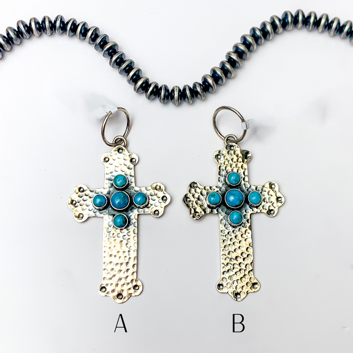 HaDa Collection | Sterling Silver Hammered Kingman Turquoise Cross Pendant - Giddy Up Glamour Boutique