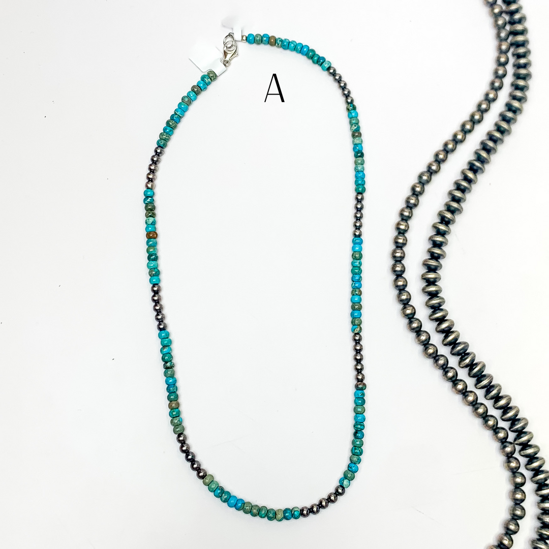 Corina Smith | Navajo Handmade Sterling Silver Kingman Turquoise Beaded Necklace with Navajo Pearl Spacers - Giddy Up Glamour Boutique