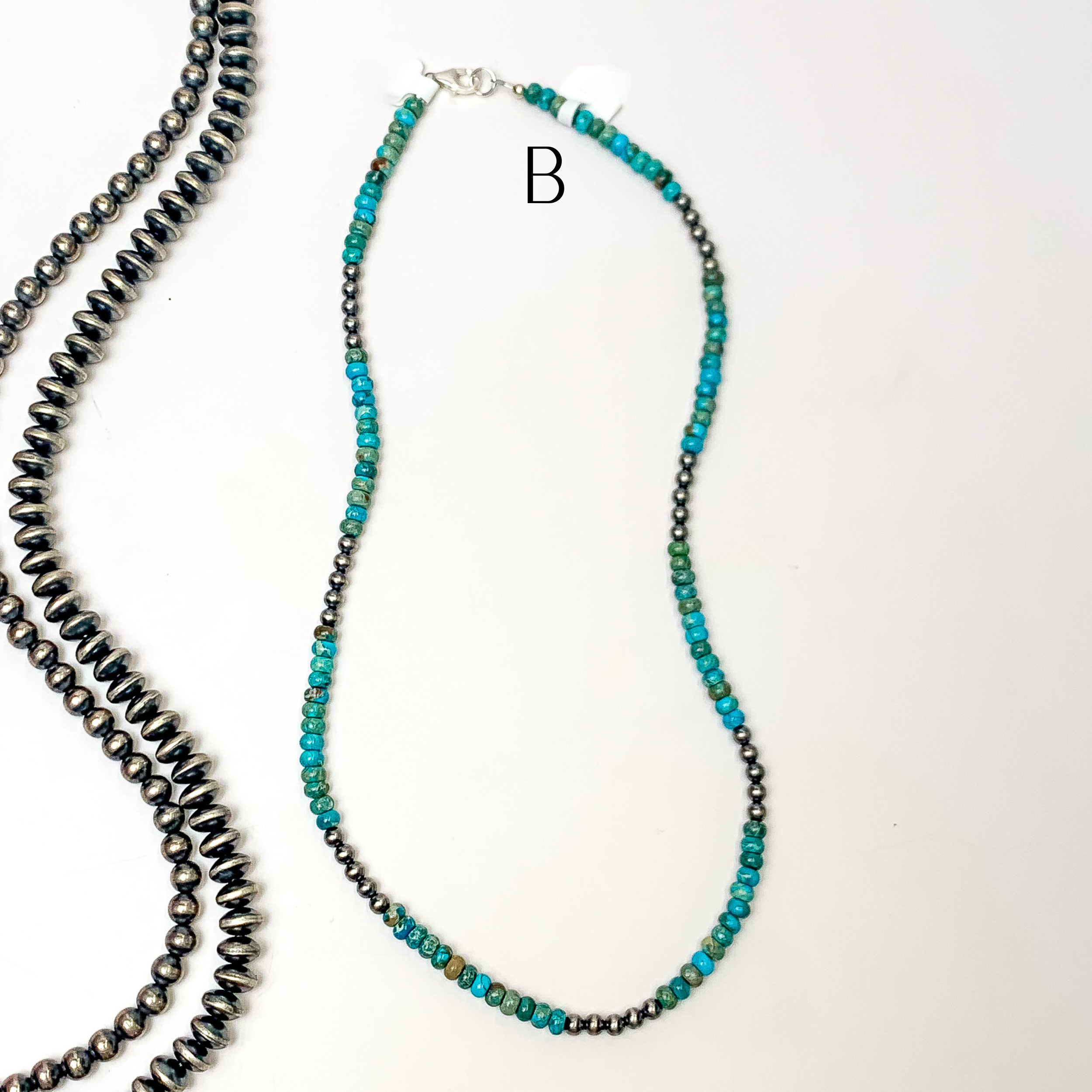 Corina Smith | Navajo Handmade Sterling Silver Kingman Turquoise Beaded Necklace with Navajo Pearl Spacers - Giddy Up Glamour Boutique