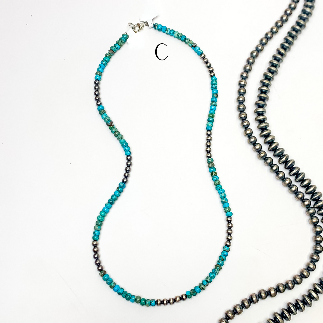 Corina Smith | Navajo Handmade Sterling Silver Kingman Turquoise Beaded Necklace with Navajo Pearl Spacers - Giddy Up Glamour Boutique