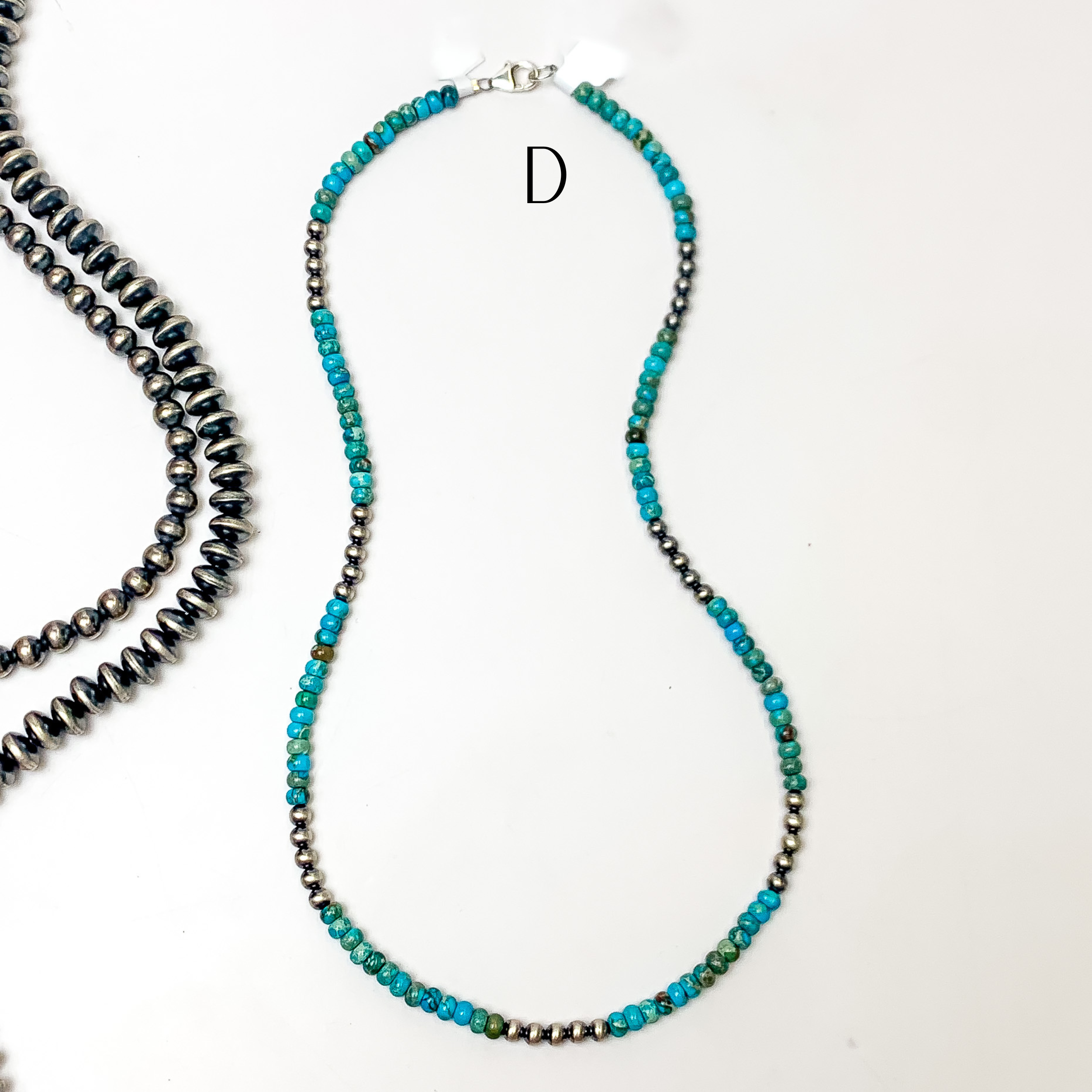 Corina Smith | Navajo Handmade Sterling Silver Kingman Turquoise Beaded Necklace with Navajo Pearl Spacers - Giddy Up Glamour Boutique