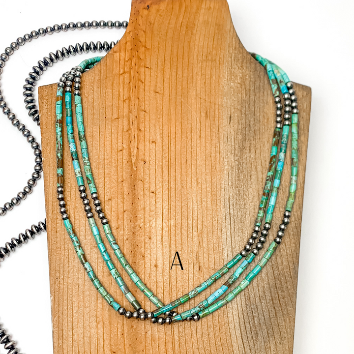 Navajo | Navajo Handmade Sterling Silver 3 Strand Turquoise Beaded Necklace with Navajo Pearls - Giddy Up Glamour Boutique