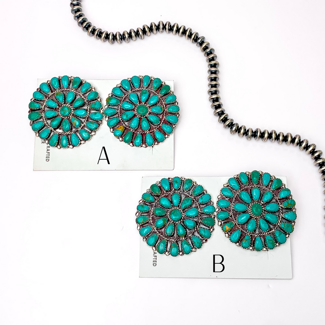 Danny L. Wauneka | Navajo Handmade Sterling Silver Post Earrings with Turquoise Cluster - Giddy Up Glamour Boutique