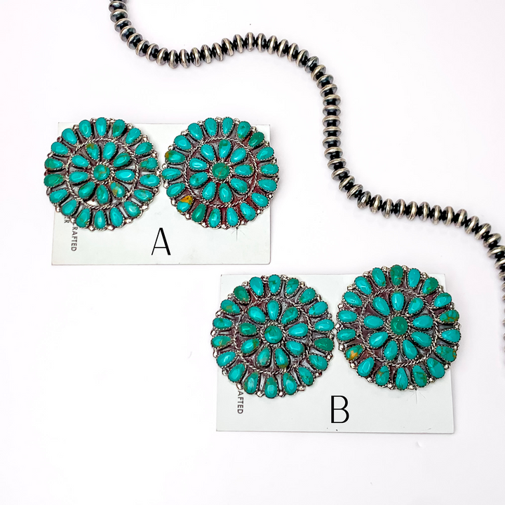 Danny L. Wauneka | Navajo Handmade Sterling Silver Post Earrings with Turquoise Cluster - Giddy Up Glamour Boutique