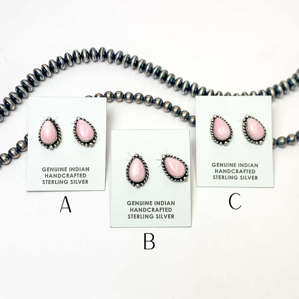 Freda Martinez | Navajo Handmade Sterling Silver Teardrop Earrings with Pink Conch Stones - Giddy Up Glamour Boutique