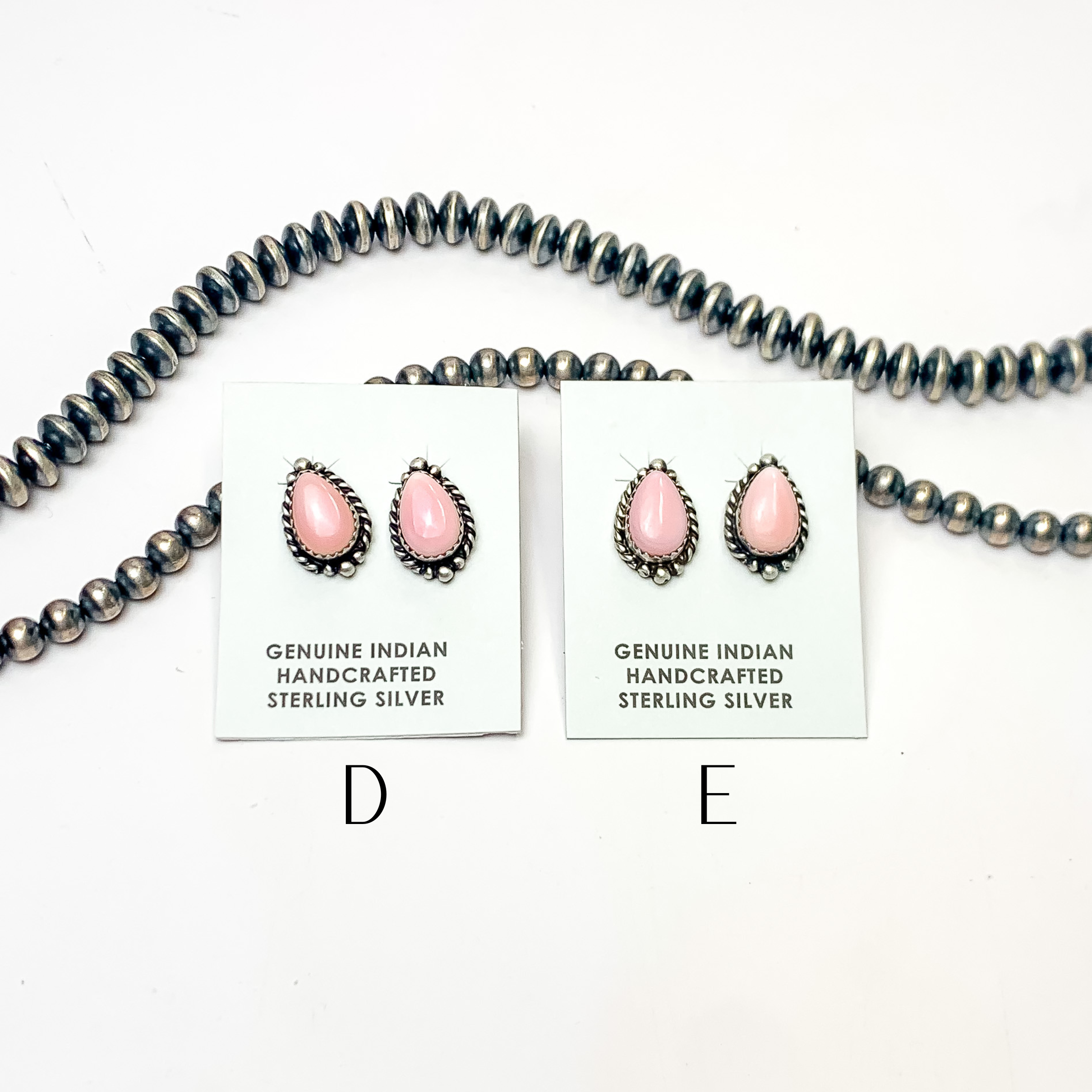 Freda Martinez | Navajo Handmade Sterling Silver Teardrop Earrings with Pink Conch Stones - Giddy Up Glamour Boutique