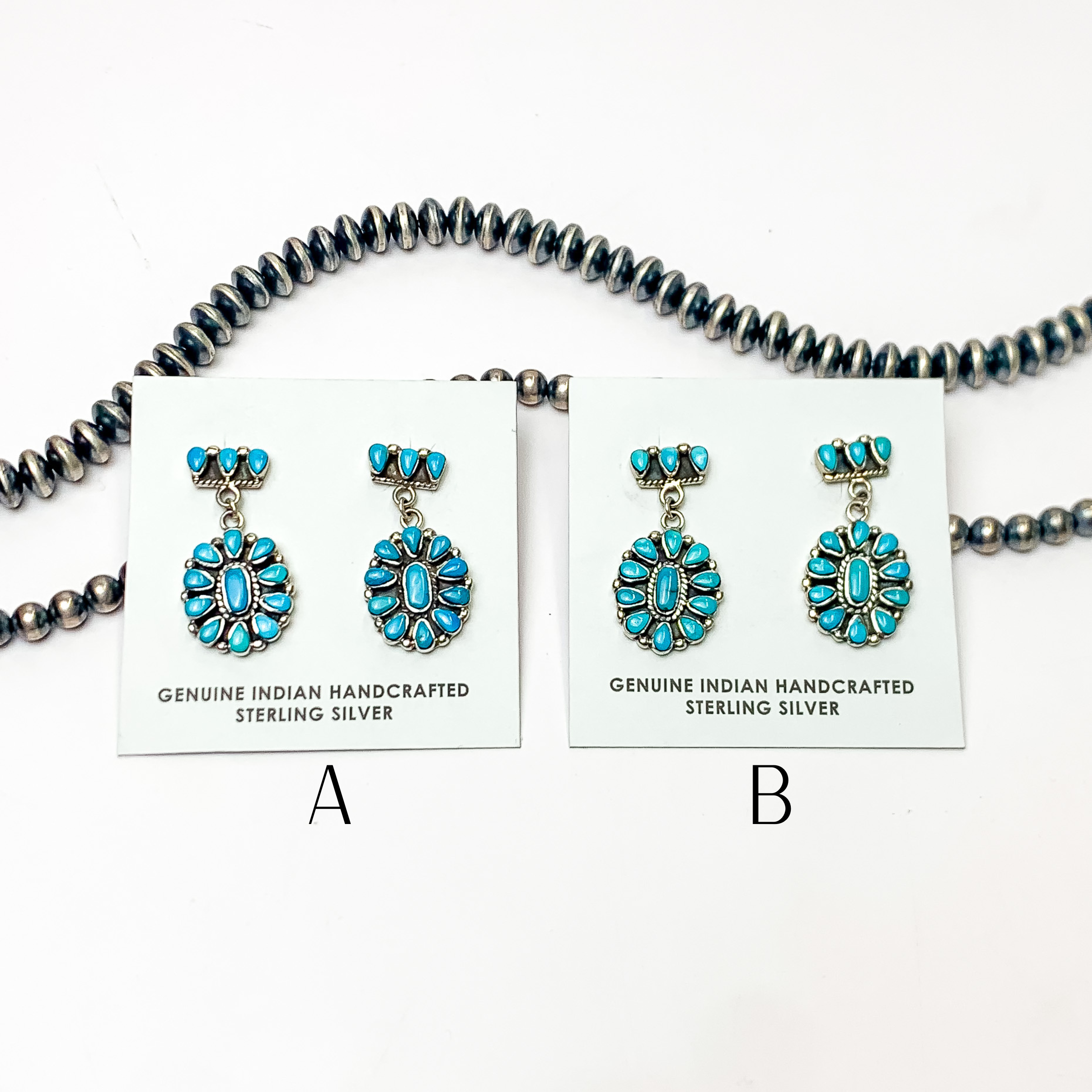 Pam Benally | Navajo Handmade Kingman Turquoise Cluster Drop Earrings on a Three Stone Post Back - Giddy Up Glamour Boutique