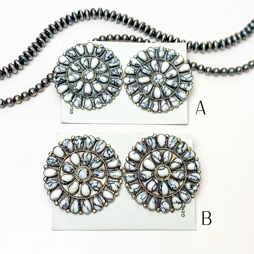 Danny L. Wauneka | Navajo Handmade Sterling Silver Post Earrings with White Buffalo Cluster - Giddy Up Glamour Boutique