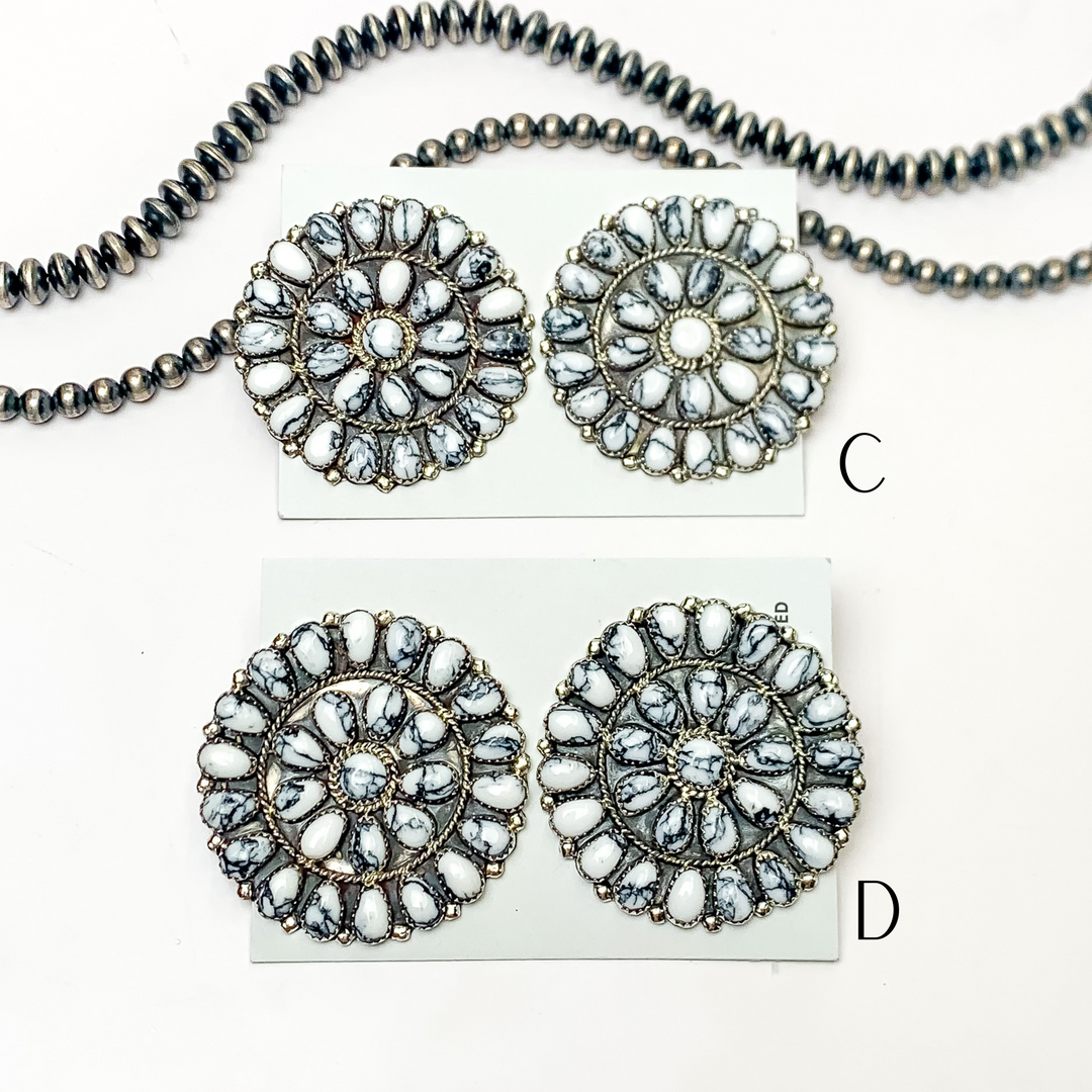 Danny L. Wauneka | Navajo Handmade Sterling Silver Post Earrings with White Buffalo Cluster - Giddy Up Glamour Boutique