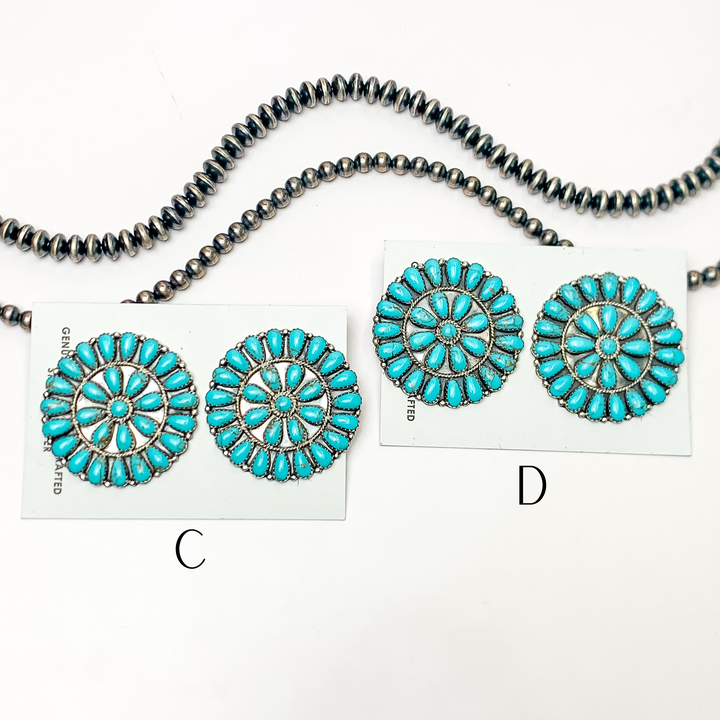 Danny L. Wauneka | Navajo Handmade Sterling Silver Post Earrings with Turquoise Cluster - Giddy Up Glamour Boutique