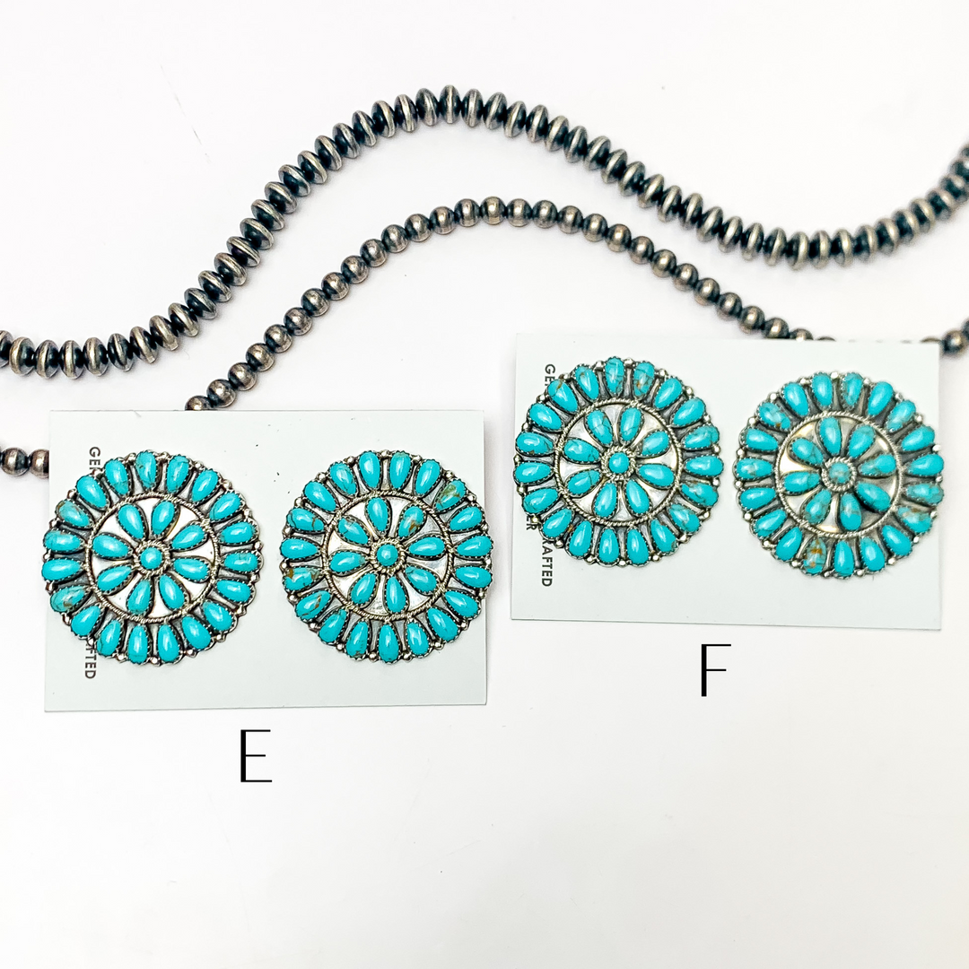 Danny L. Wauneka | Navajo Handmade Sterling Silver Post Earrings with Turquoise Cluster - Giddy Up Glamour Boutique