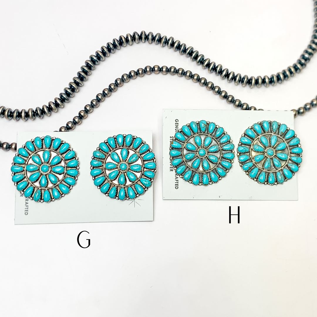 Danny L. Wauneka | Navajo Handmade Sterling Silver Post Earrings with Turquoise Cluster - Giddy Up Glamour Boutique