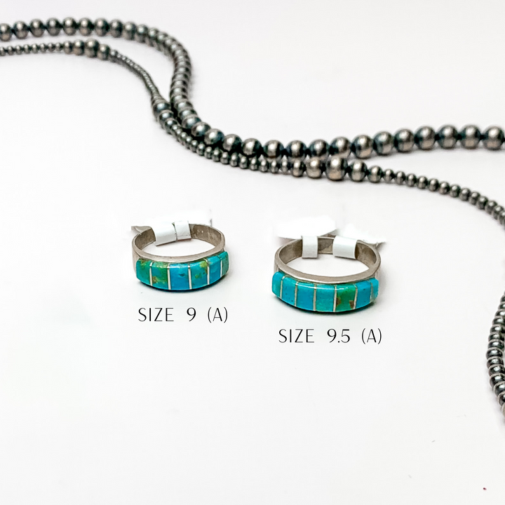 Rita Ybarra | Navajo Handmade Sterling Silver Band Ring with Green Turquoise Stone - Giddy Up Glamour Boutique