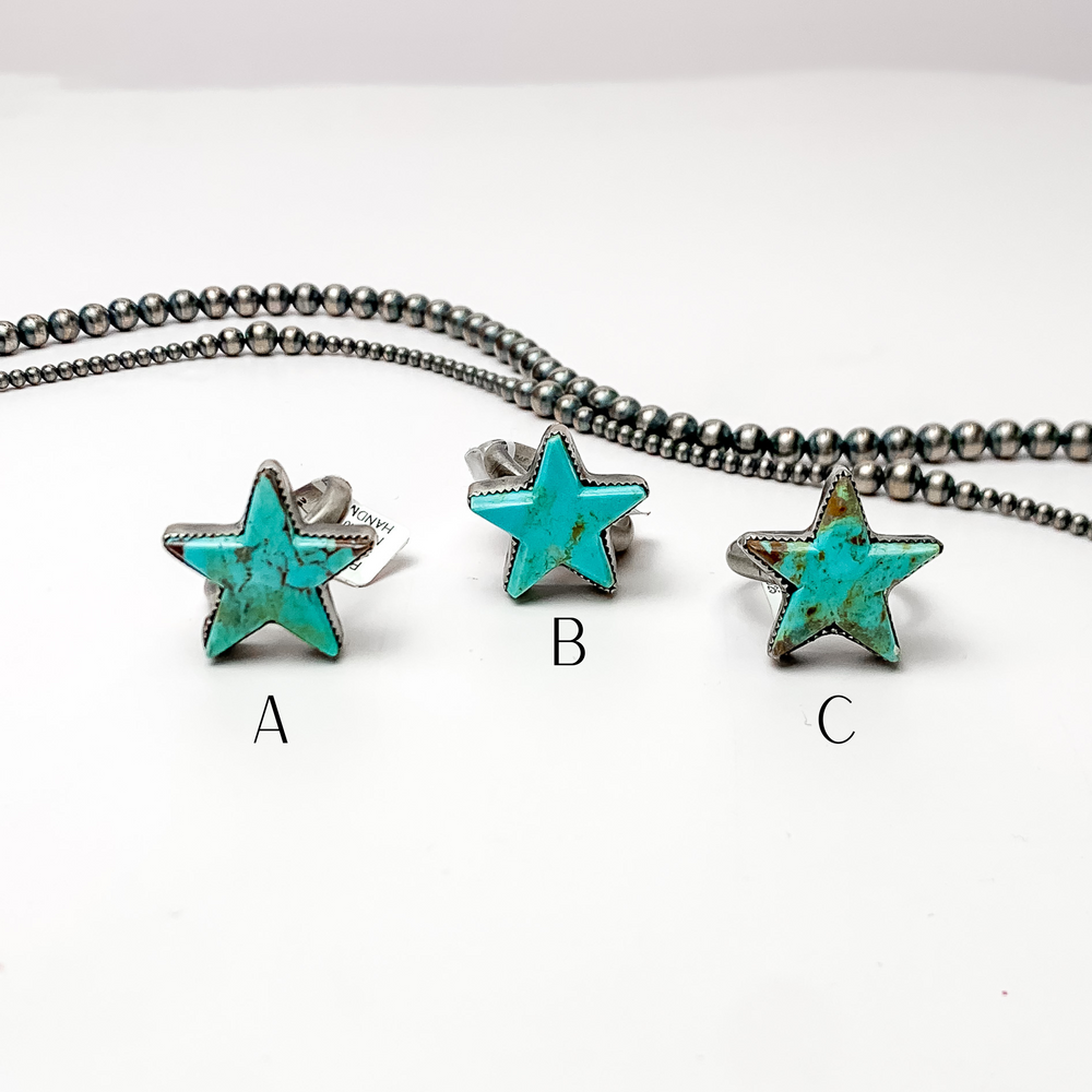 Robert Shakey | Navajo Handmade Adjustable Sterling Silver and Kingman Turquoise Star Ring - Giddy Up Glamour Boutique