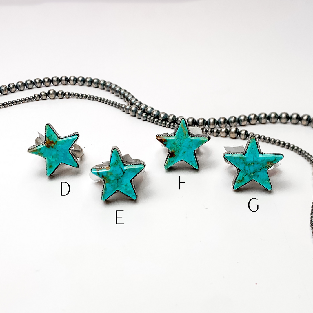 Robert Shakey | Navajo Handmade Adjustable Sterling Silver and Kingman Turquoise Star Ring - Giddy Up Glamour Boutique