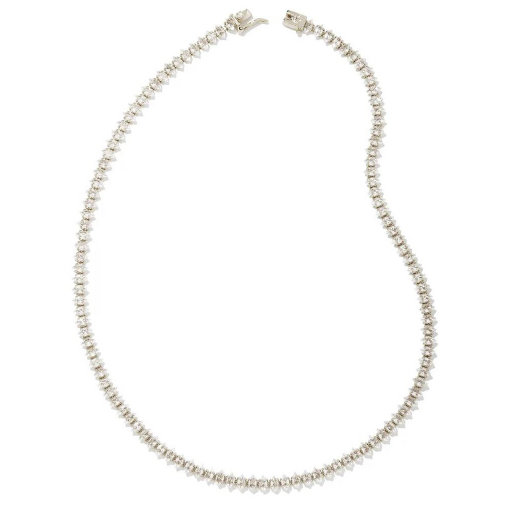 Kendra Scott | Larsan Silver Tennis Necklace in White Crystal - Giddy Up Glamour Boutique