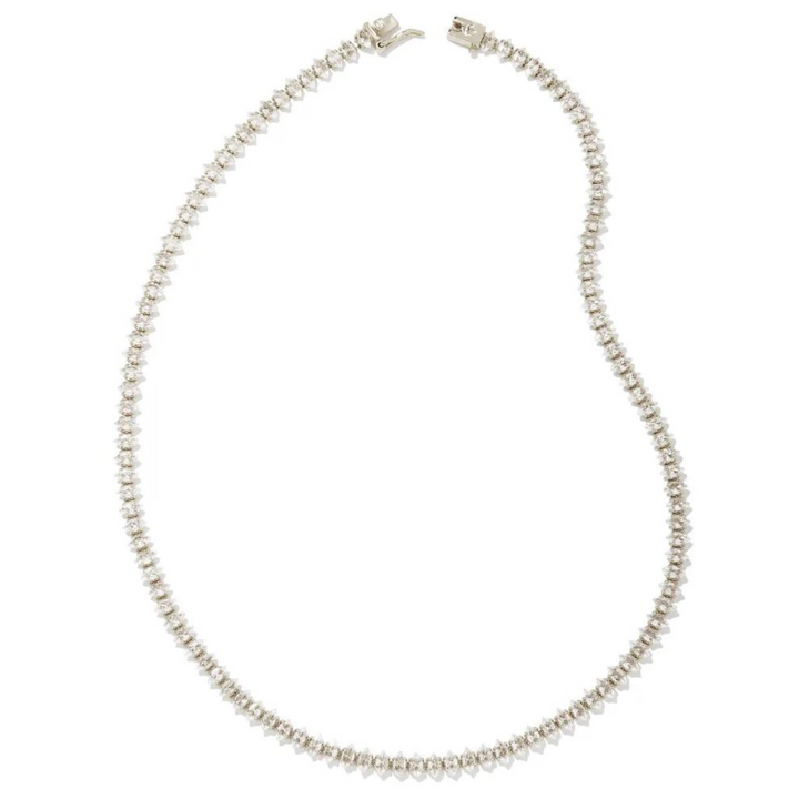 Kendra Scott | Larsan Silver Tennis Necklace in White Crystal - Giddy Up Glamour Boutique