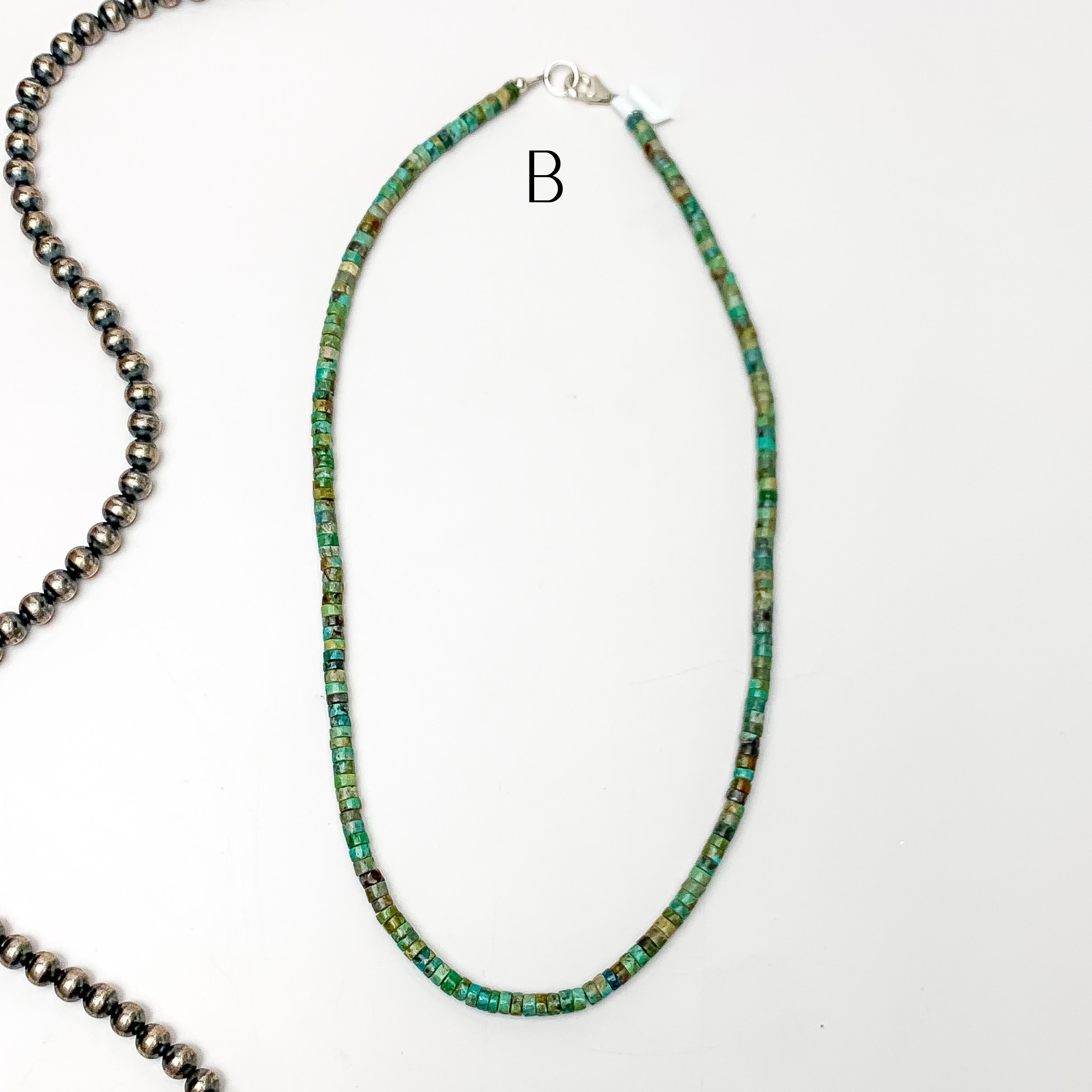 Corraine Smith | Navajo Handmade Heishi Beaded Necklace in Kingman Turquoise - Giddy Up Glamour Boutique