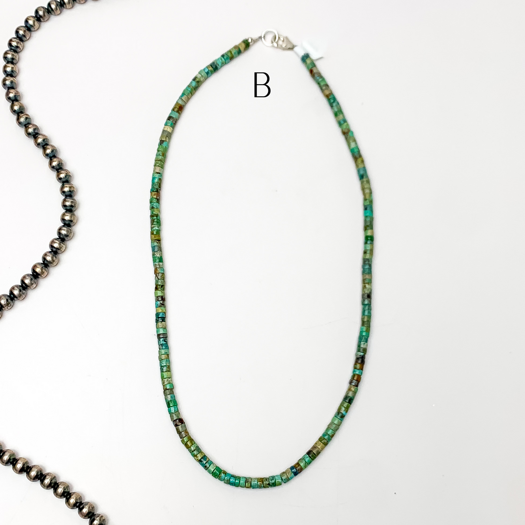 Corraine Smith | Navajo Handmade Heishi Beaded Necklace in Kingman Turquoise - Giddy Up Glamour Boutique