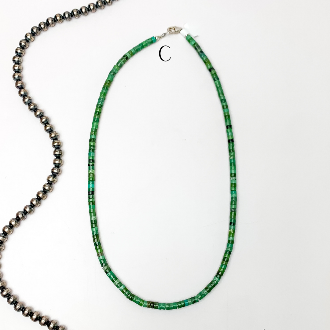 Corraine Smith | Navajo Handmade Heishi Beaded Necklace in Kingman Turquoise - Giddy Up Glamour Boutique