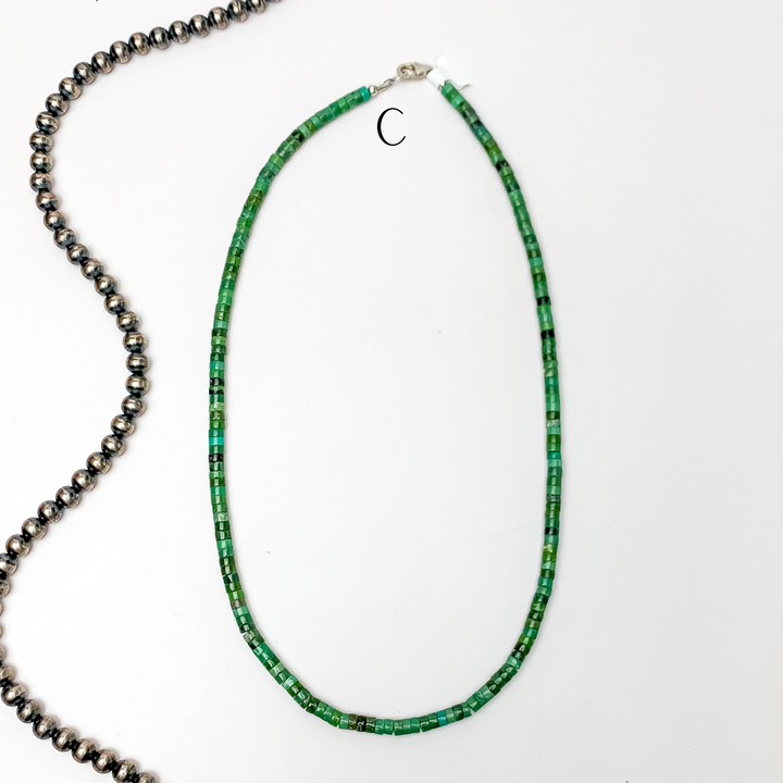 Corraine Smith | Navajo Handmade Heishi Beaded Necklace in Kingman Turquoise - Giddy Up Glamour Boutique