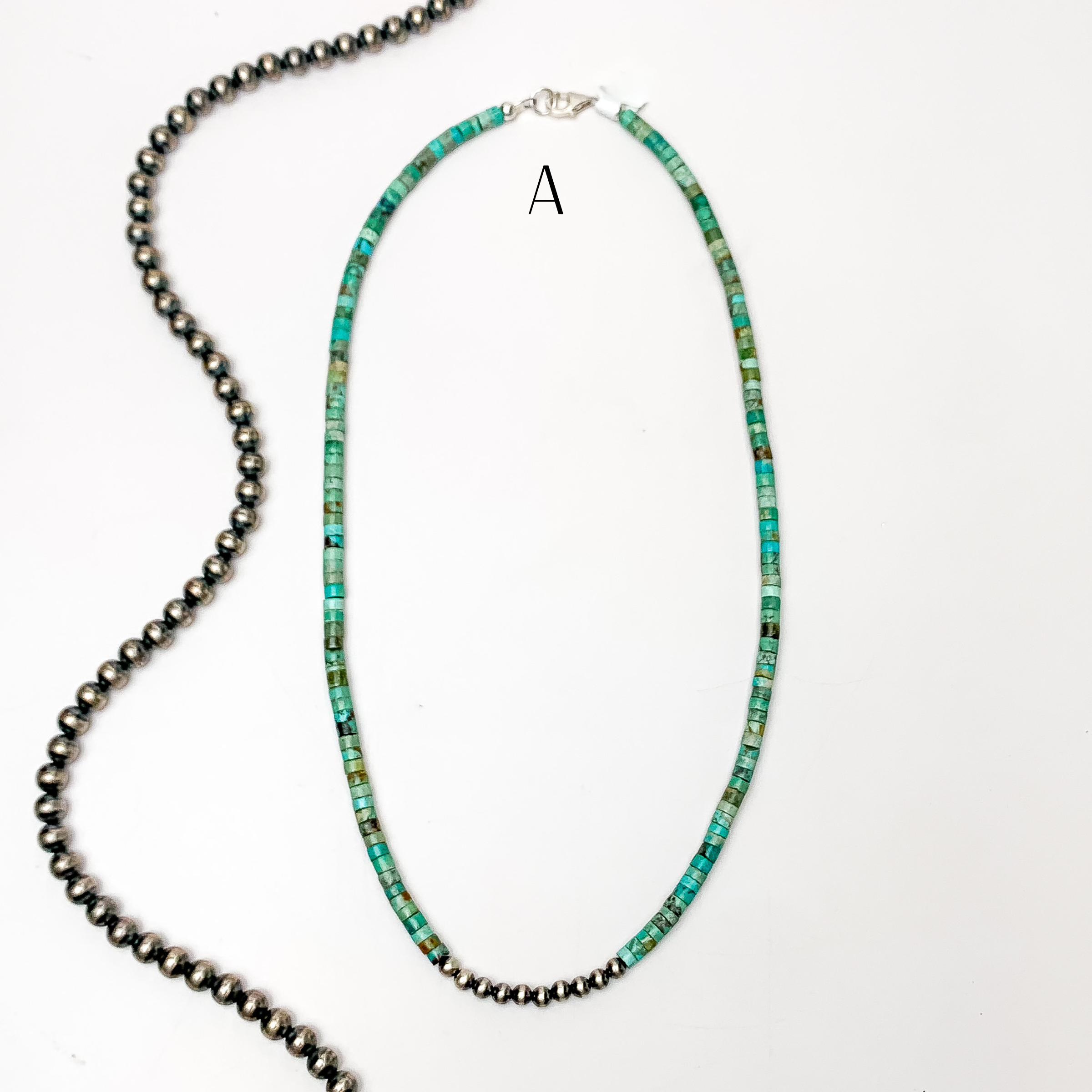 Corraine Smith | Navajo Handmade Heishi Beaded Necklace with Navajo Pearls in Kingman Turquoise
