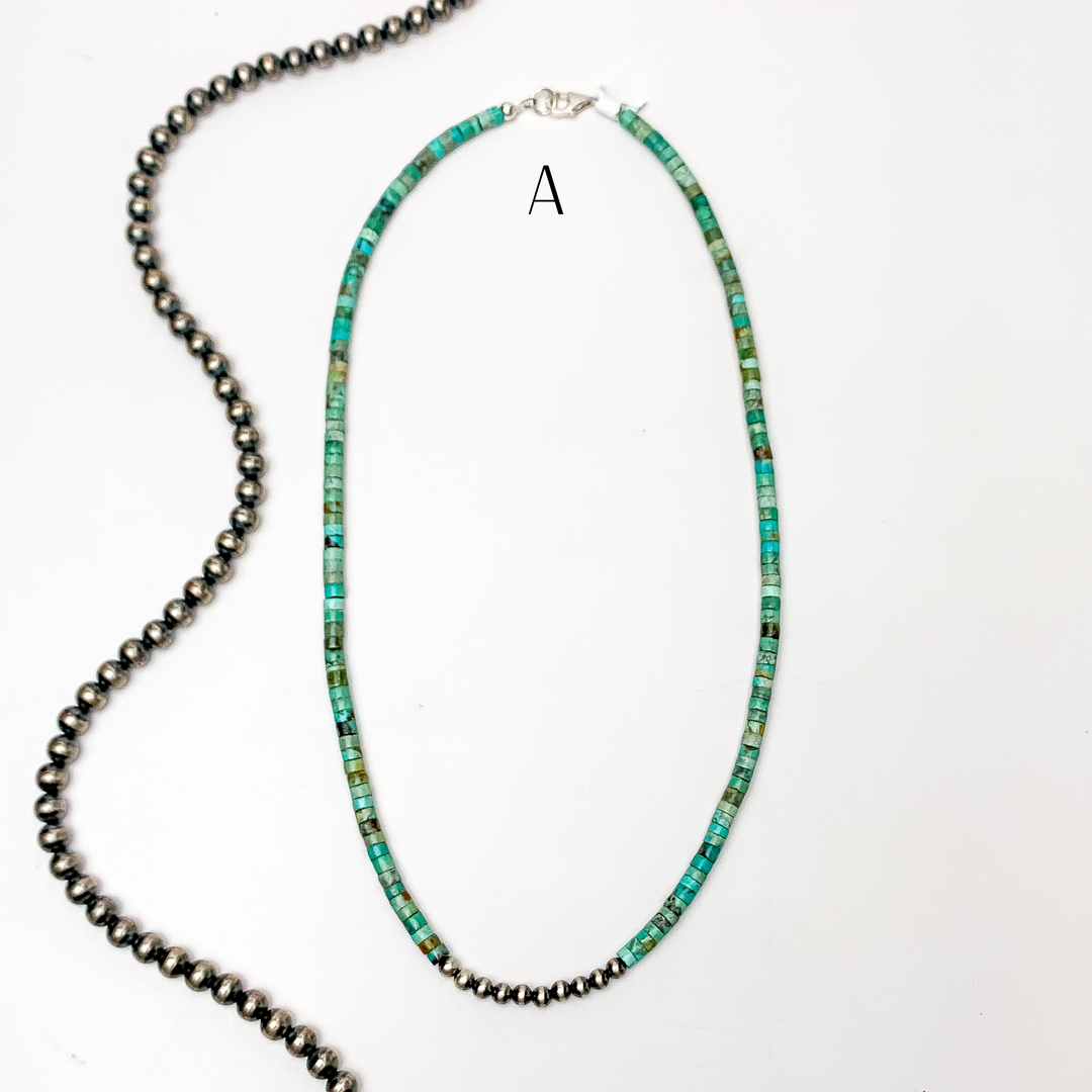Corraine Smith | Navajo Handmade Heishi Beaded Necklace with Navajo Pearls in Kingman Turquoise - Giddy Up Glamour Boutique