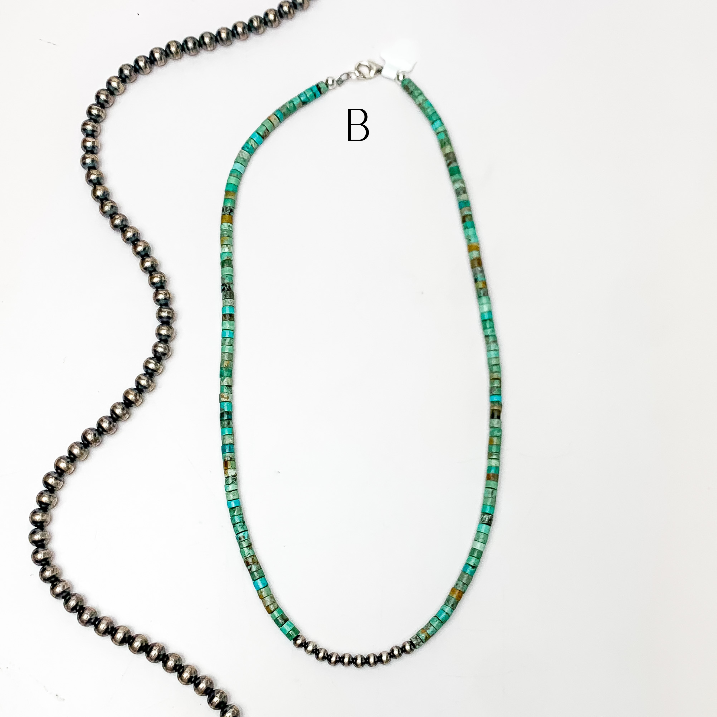 Corraine Smith | Navajo Handmade Heishi Beaded Necklace with Navajo Pearls in Kingman Turquoise - Giddy Up Glamour Boutique