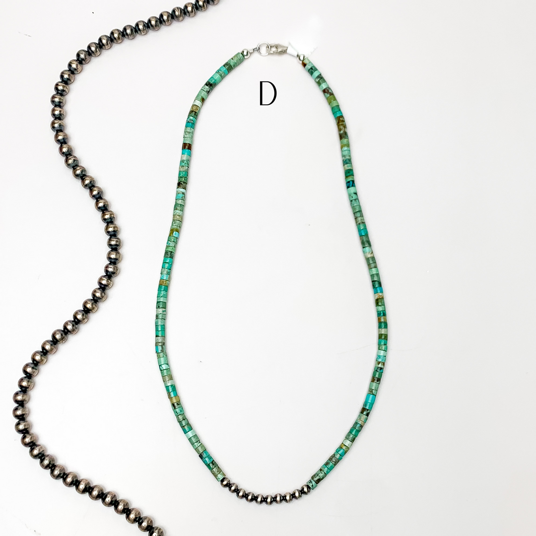 Corraine Smith | Navajo Handmade Heishi Beaded Necklace with Navajo Pearls in Kingman Turquoise - Giddy Up Glamour Boutique