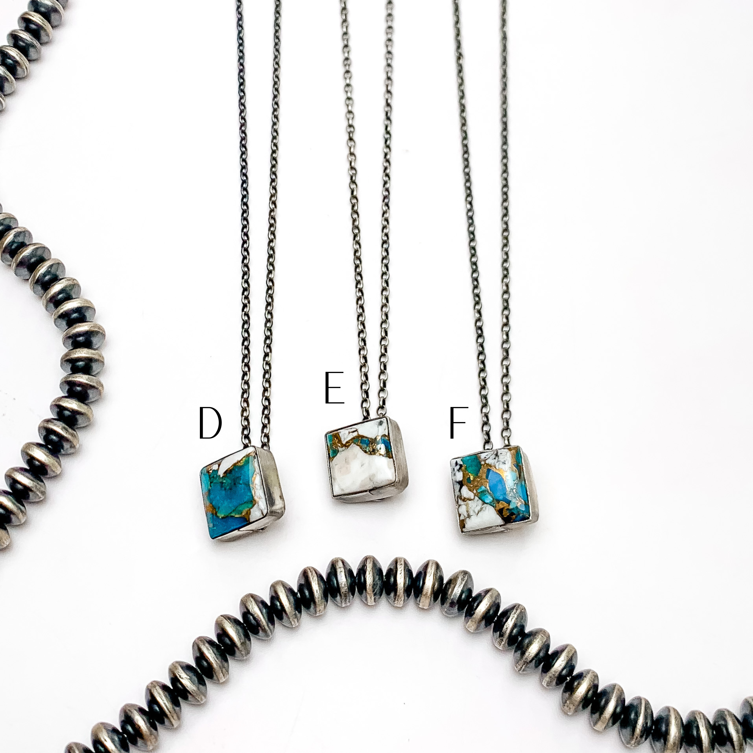 Vernon Kee | Navajo Handmade Sterling Silver Chain Necklace with Multi Spiny Turquoise Square Pendant - Giddy Up Glamour Boutique