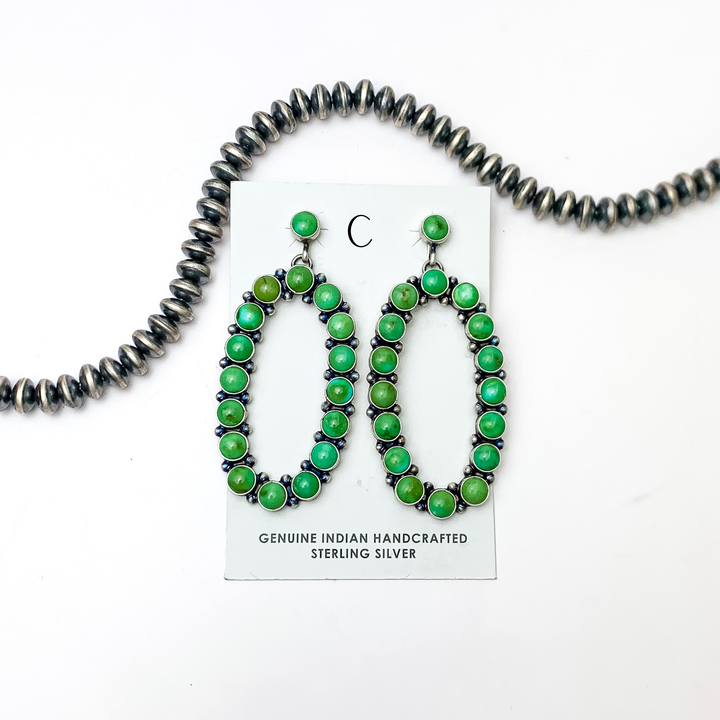 Vivian Chee | Navajo Handmade Sterling Silver Oval Drop Earrings with Sonoran Gold Turquoise Stones - Giddy Up Glamour Boutique