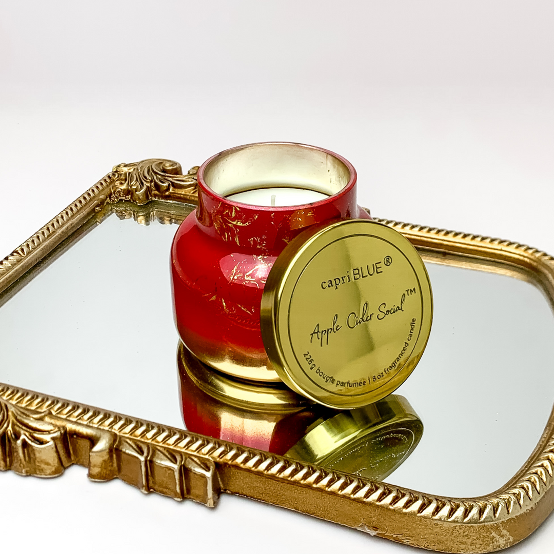 Capri Blue | 8 oz. Glimmer Petite Jar Candle in Red | Apple Cider Social - Giddy Up Glamour Boutique