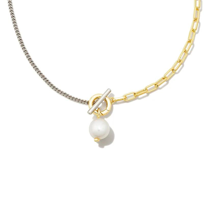 Kendra Scott | Leighton Silver Pearl Chain Necklace in White Pearl - Giddy Up Glamour Boutique