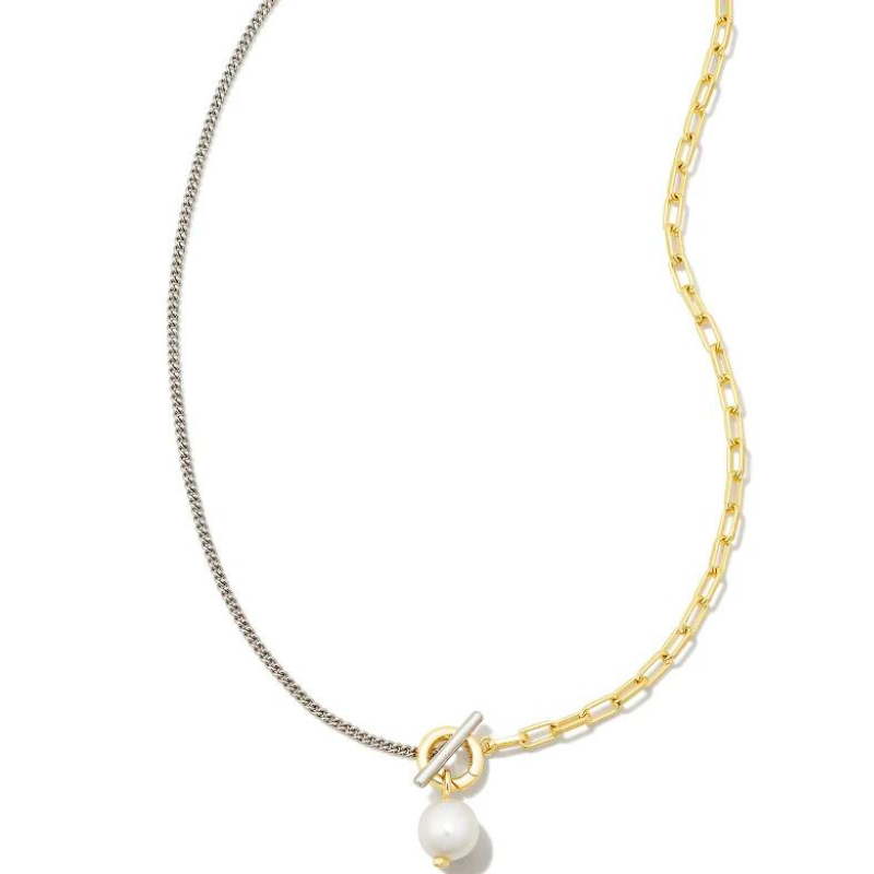 Kendra Scott | Leighton Silver Pearl Chain Necklace in White Pearl - Giddy Up Glamour Boutique