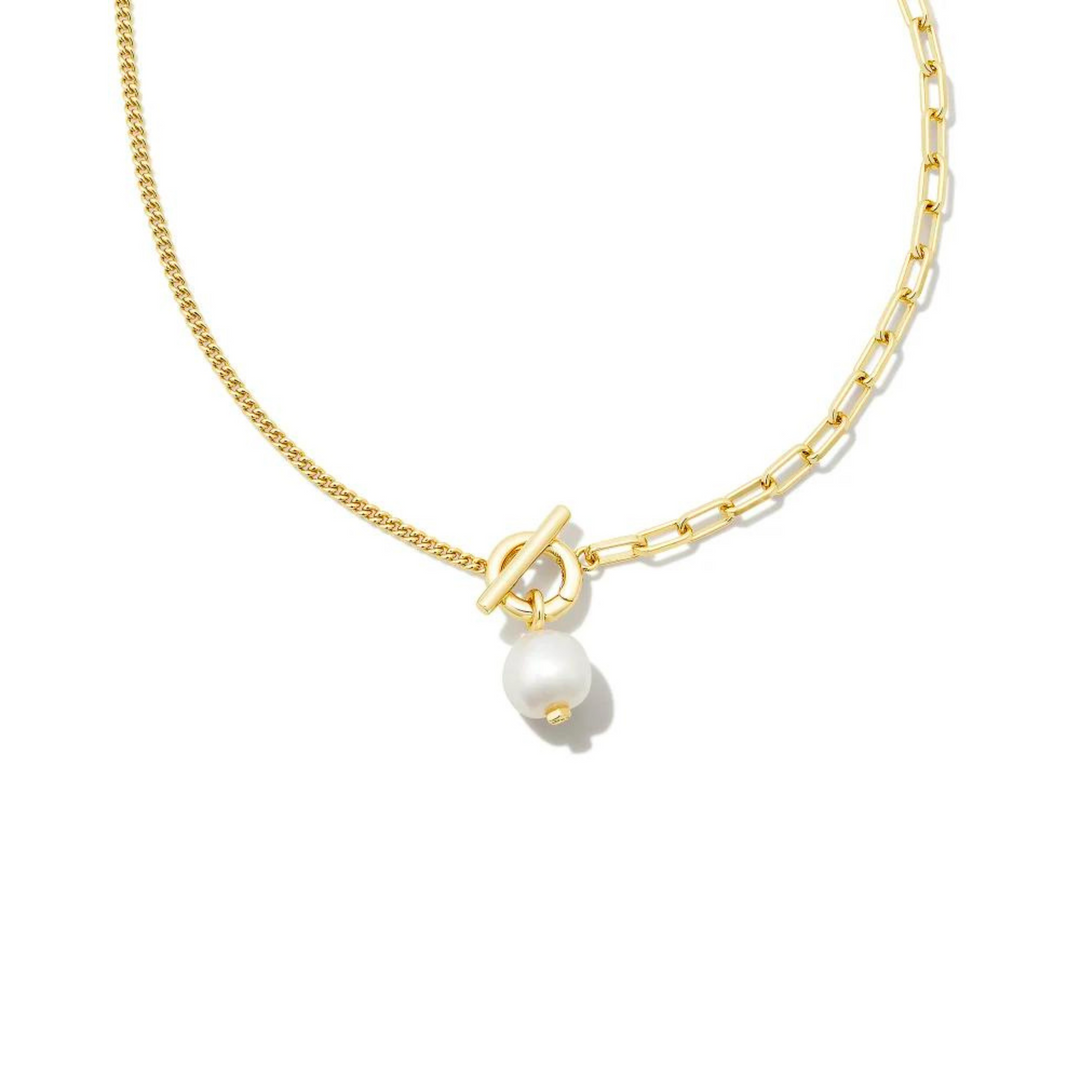 Kendra Scott | Leighton Gold Pearl Chain Necklace in White Pearl - Giddy Up Glamour Boutique