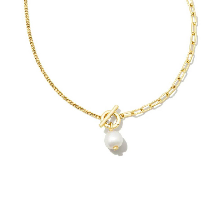 Kendra Scott | Leighton Gold Pearl Chain Necklace in White Pearl - Giddy Up Glamour Boutique