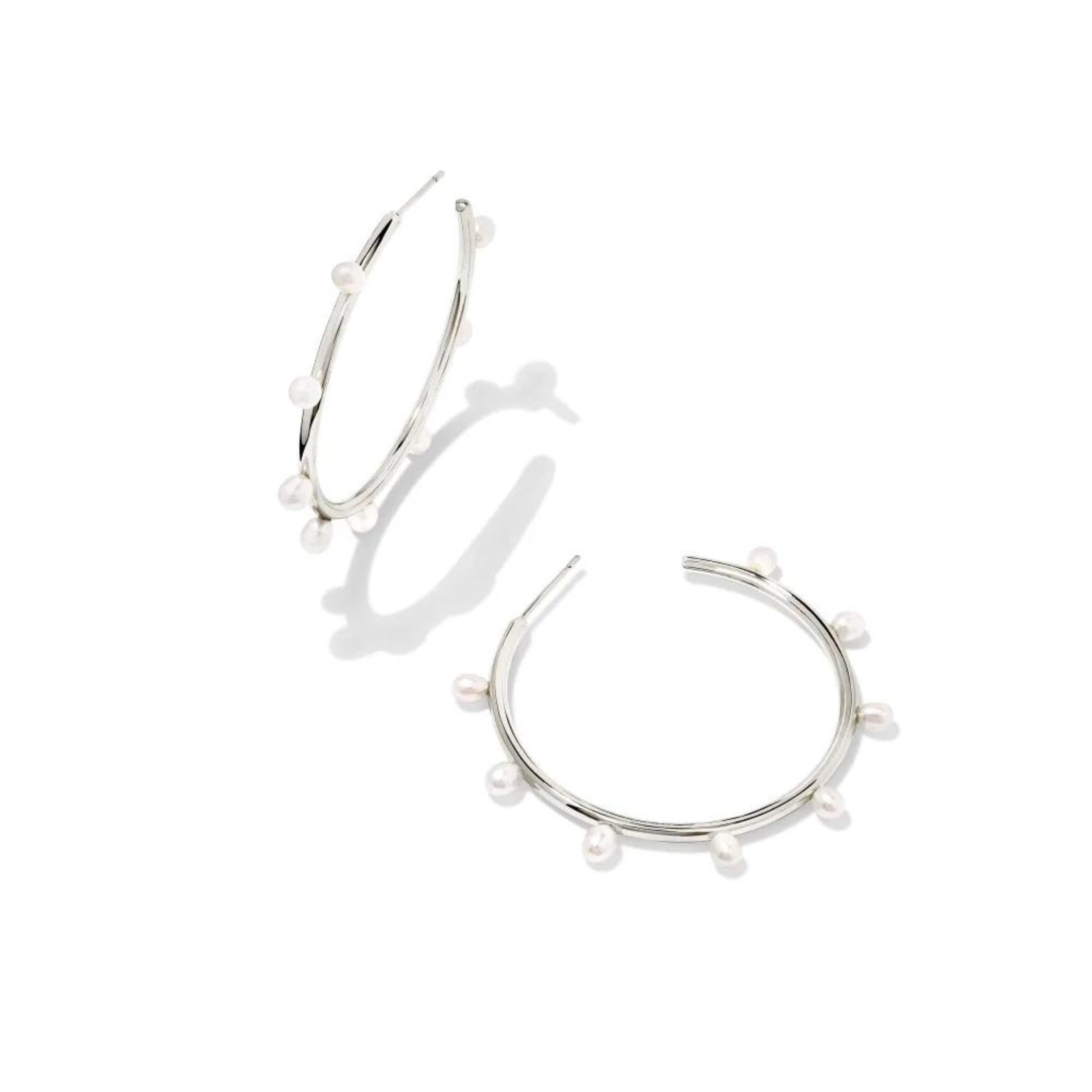 Kendra Scott | Leighton Silver Pearl Hoop Earrings in White Pearl - Giddy Up Glamour Boutique