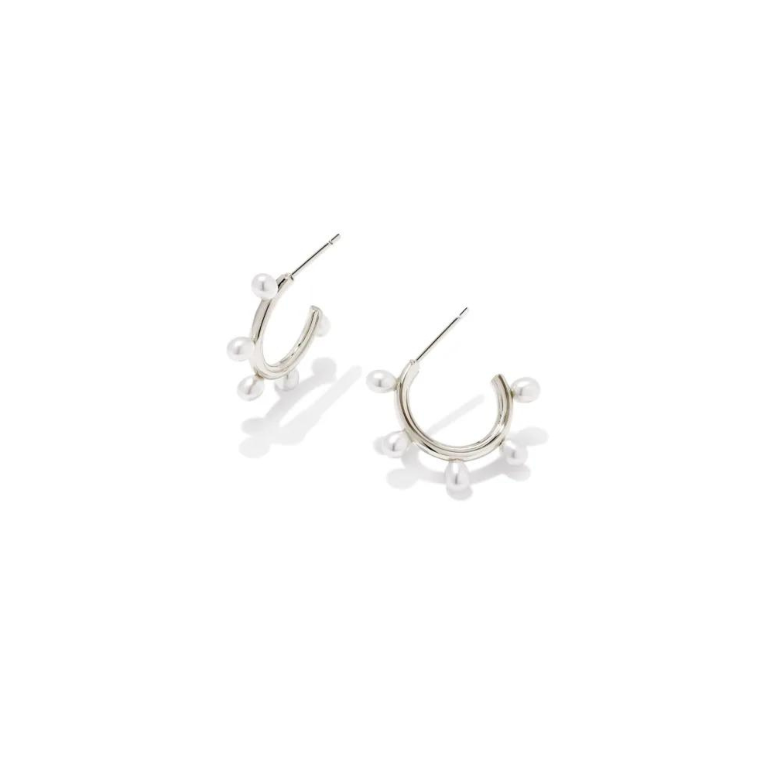 Kendra Scott | Leighton Silver Pearl Huggie Earrings in White Pearl - Giddy Up Glamour Boutique