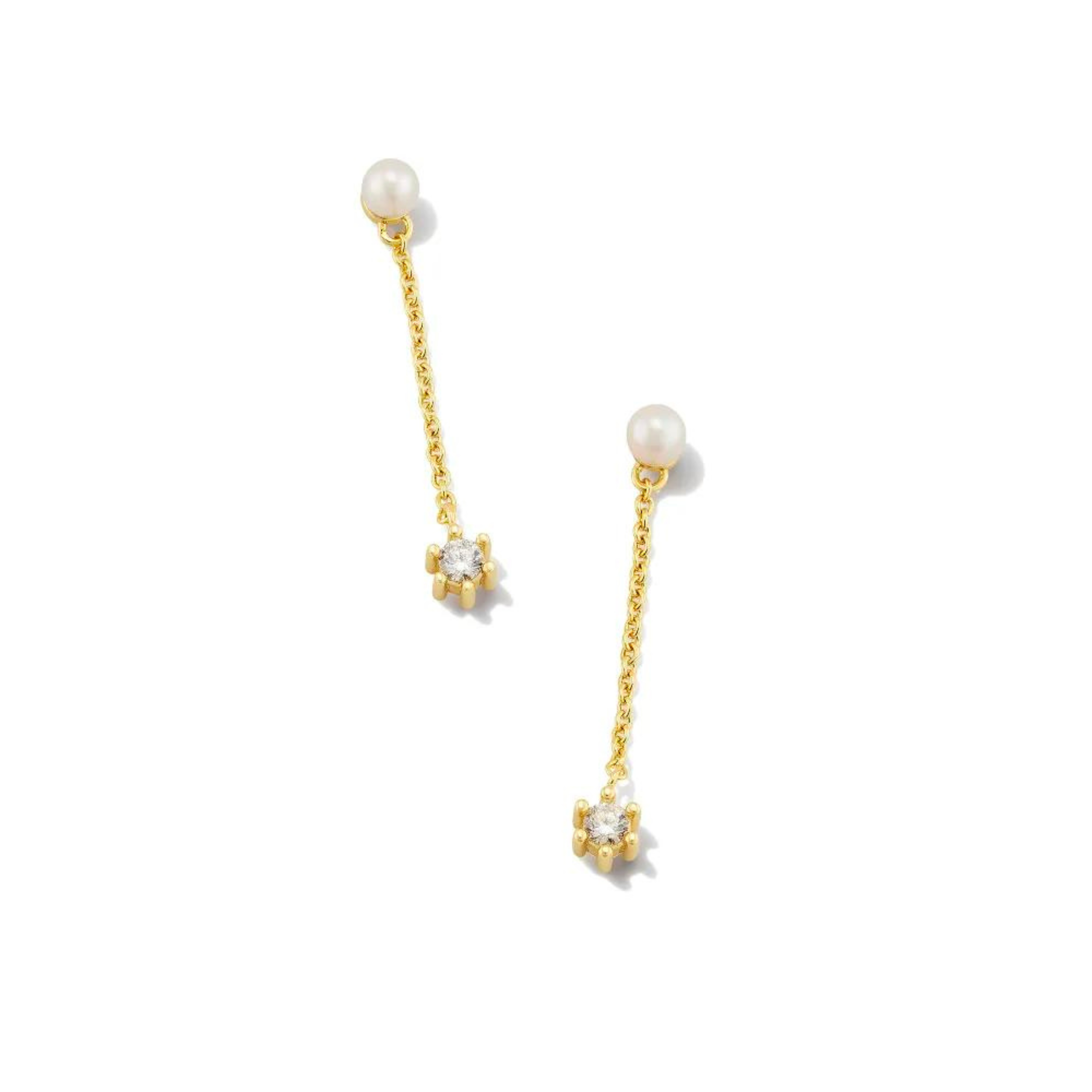 Kendra Scott | Leighton Gold Pearl Linear Earrings in White Pearl - Giddy Up Glamour Boutique
