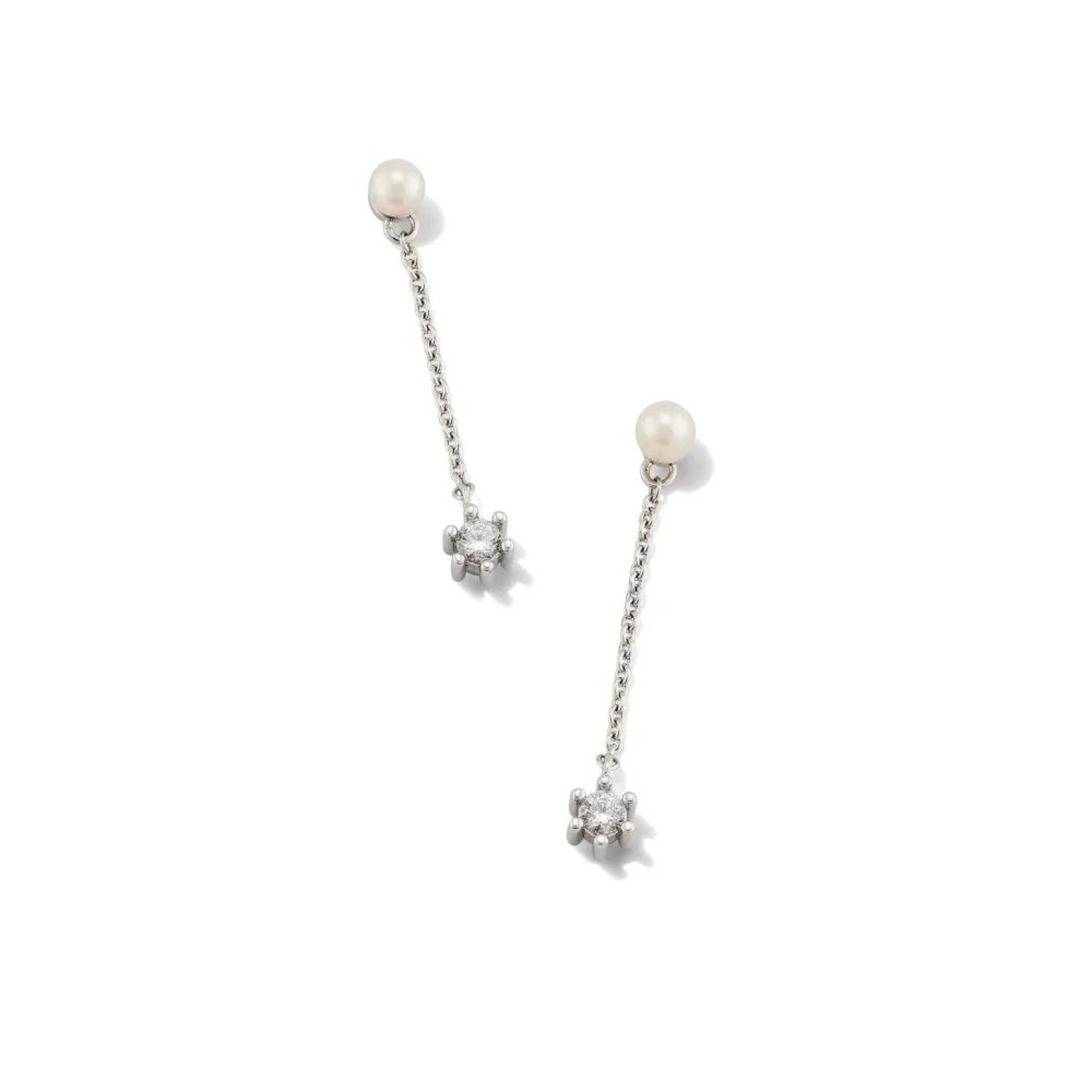 Kendra Scott | Leighton Silver Pearl Linear Earrings in White Pearl - Giddy Up Glamour Boutique