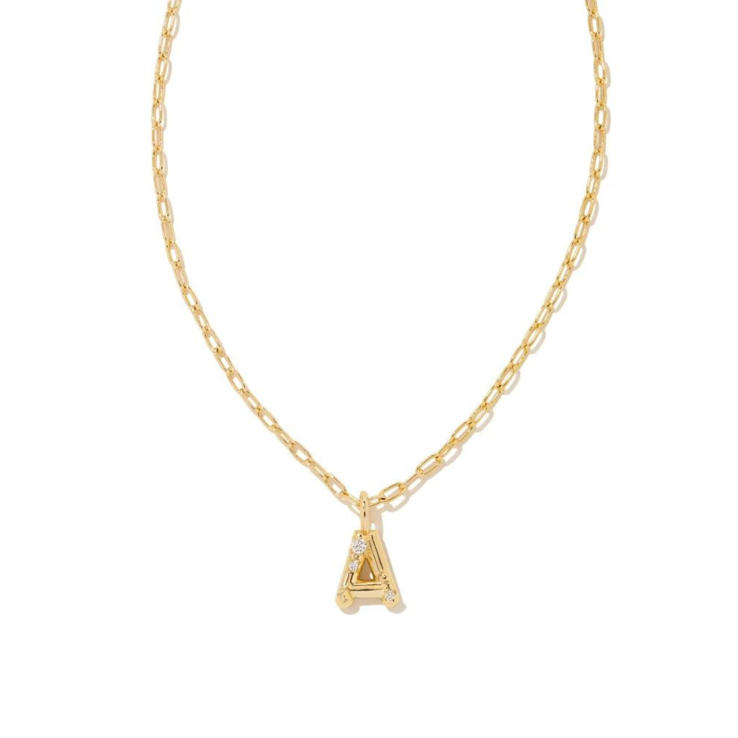 Kendra Scott | Crystal Letter Gold Short Pendant Necklace in White Crystal