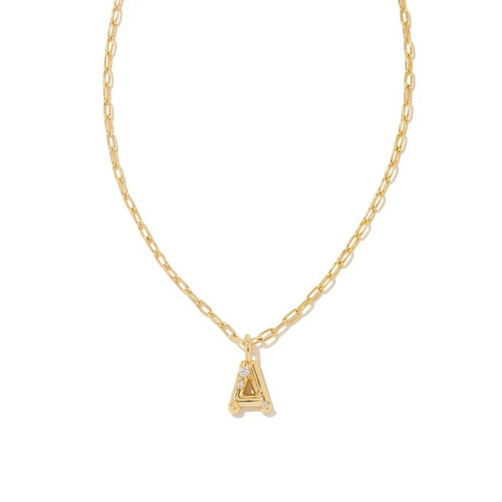 Kendra Scott | Crystal Letter Gold Short Pendant Necklace in White Crystal - Giddy Up Glamour Boutique
