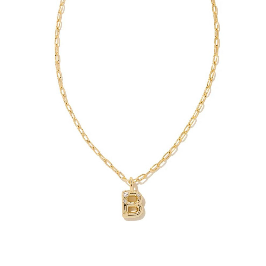 Kendra Scott | Crystal Letter Gold Short Pendant Necklace in White Crystal - Giddy Up Glamour Boutique