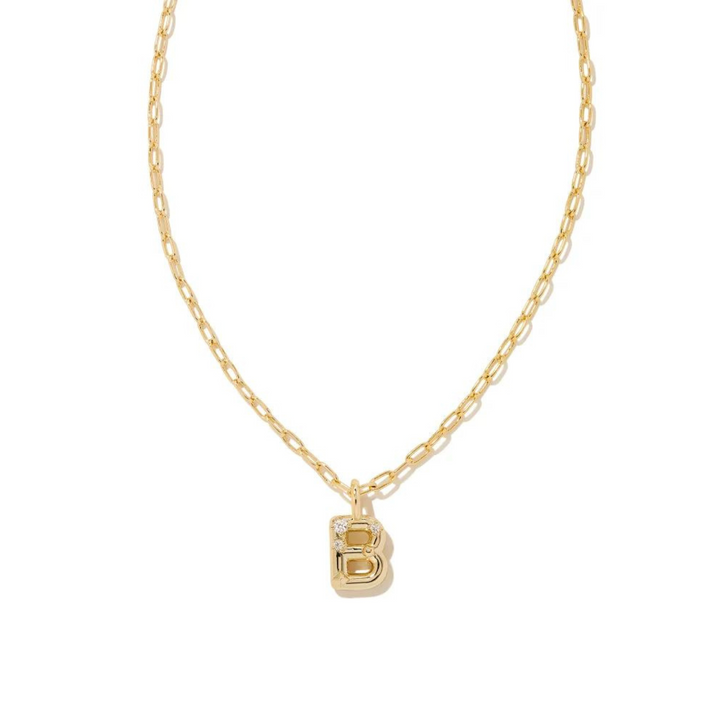 Kendra Scott | Crystal Letter Gold Short Pendant Necklace in White Crystal - Giddy Up Glamour Boutique