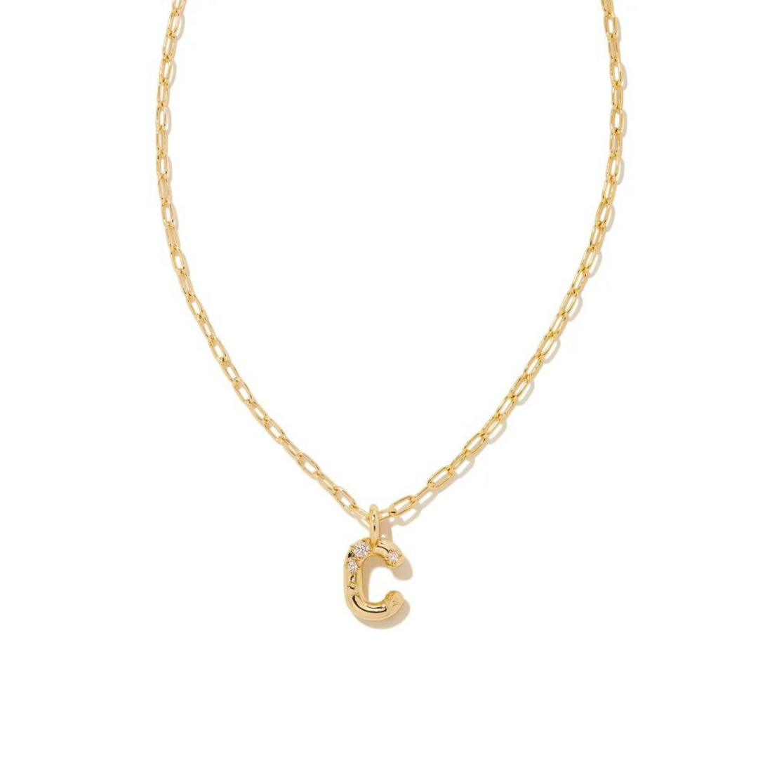 Kendra Scott | Crystal Letter Gold Short Pendant Necklace in White Crystal - Giddy Up Glamour Boutique
