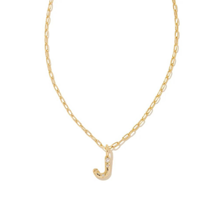 Kendra Scott | Crystal Letter Gold Short Pendant Necklace in White Crystal - Giddy Up Glamour Boutique